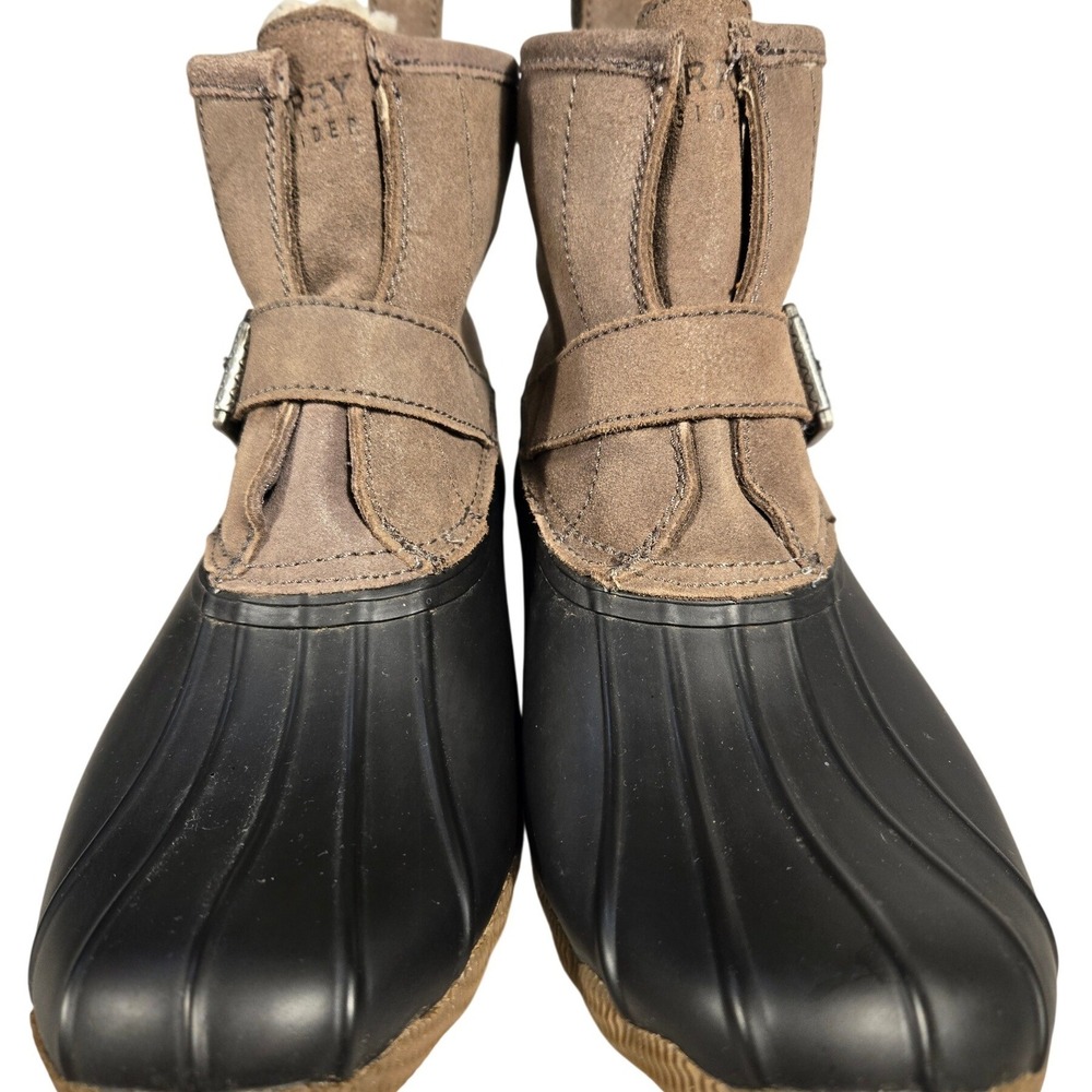 Sperry Top-Sider Saltwater Suede Duck Boots Black Taupe Ankle Rain Boots Womens